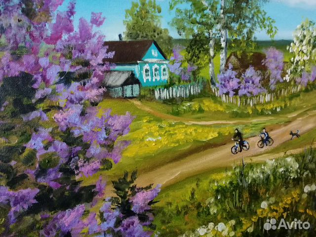 Картина маслом на холсте. Детство в деревне 50х40