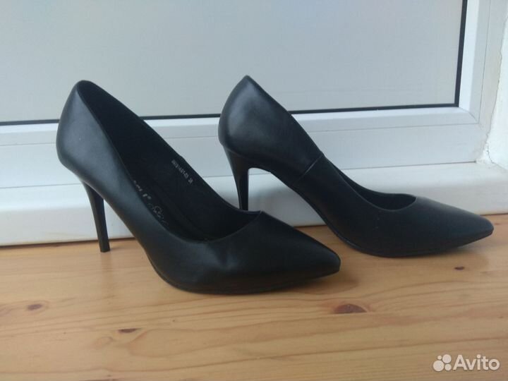 Черные кожаные Туфли лодочки