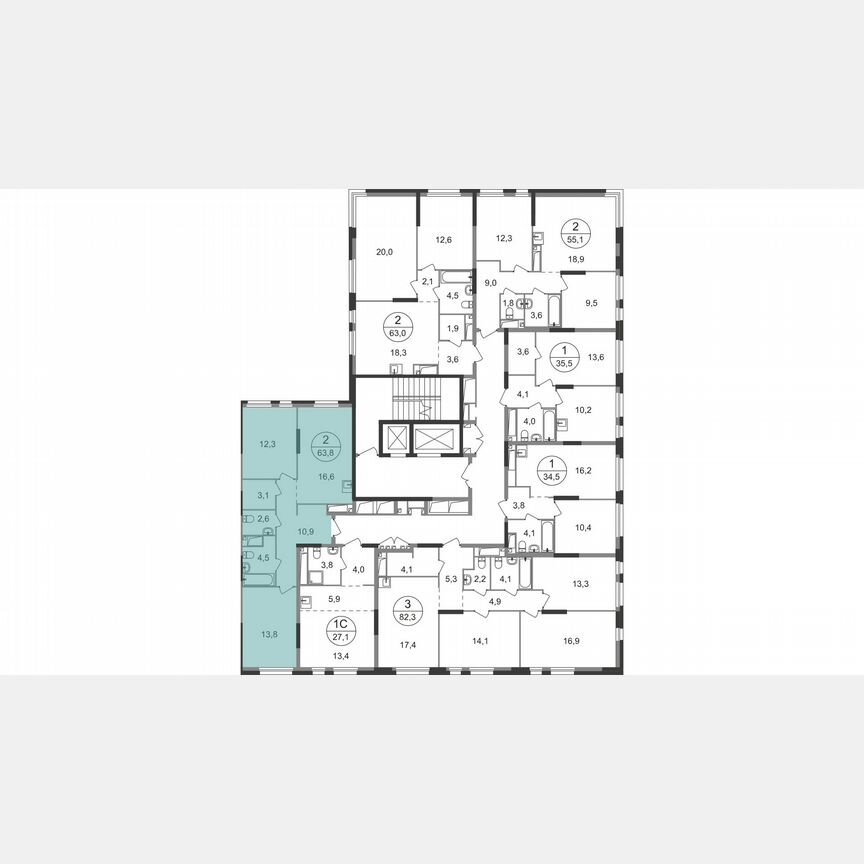 2-к. квартира, 63,8 м², 16/19 эт.