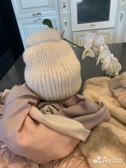 Шапка норковая женская вязаная