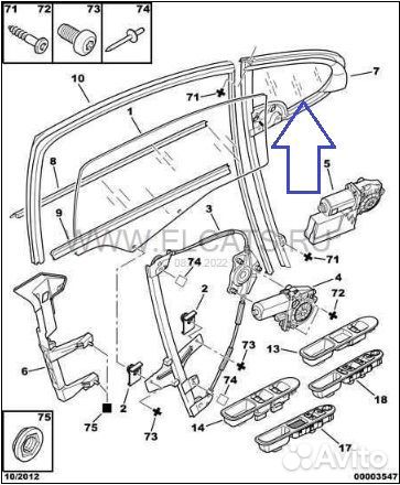 Стекло боковое переднее правое Peugeot 307 2001