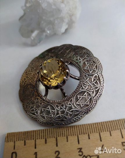 Винтаж Брошь серебро Природный Цитрин СССР
