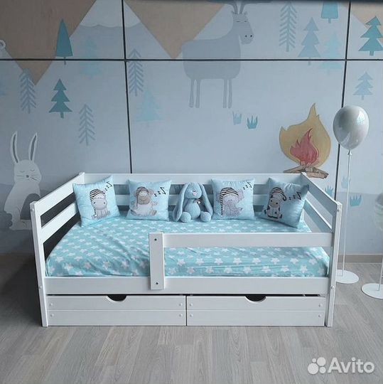 Кроватка софа эко детская из массива высокий борт