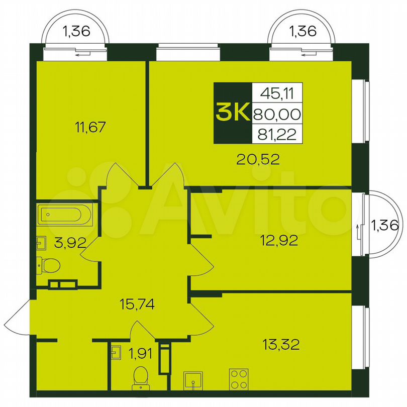 3-к. квартира, 81,7 м², 6/12 эт.