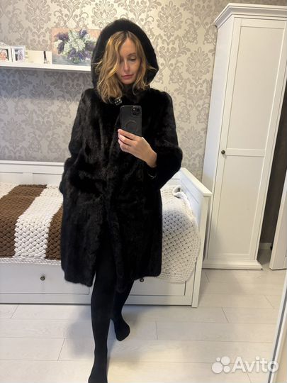 Шуба норковая 44 46 бу с капюшоном