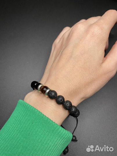 Браслет из натурального агата и лавы (базальт)