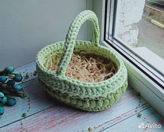 Корзина вязаная из пряжи, на пасху