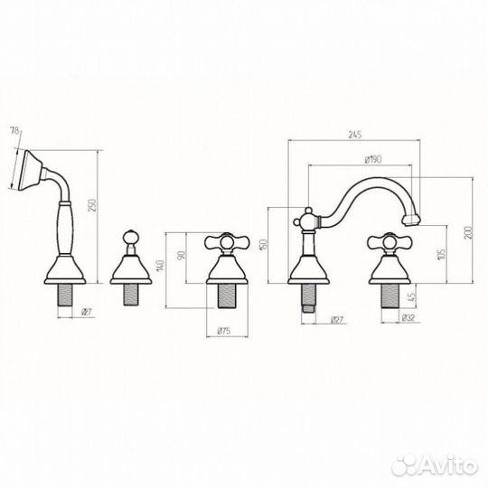 Смеситель на борт ванны Migliore Provance 19480 золото