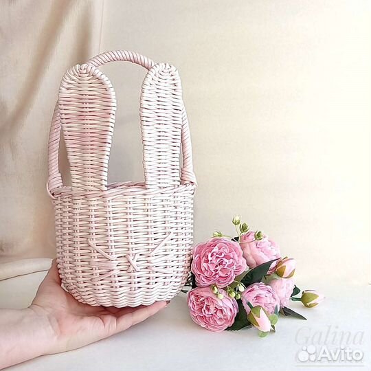 Корзина зайка. Плетеная детская корзина
