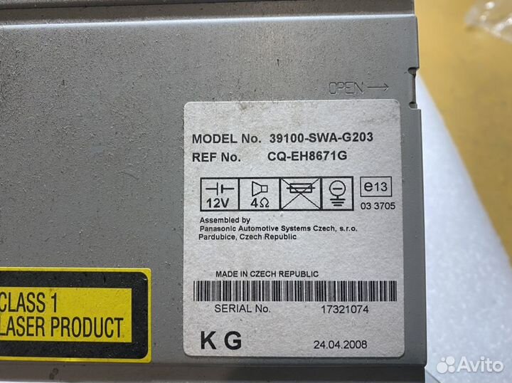 Магнитола Honda, 39100-SWA-G203