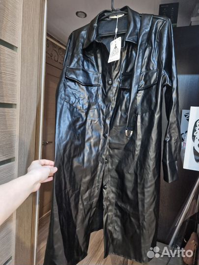 Кожаное платье рубашка