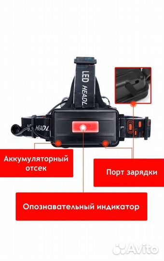 Фонарь налобный новый