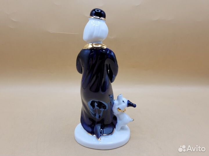 Статуэтка фарфор кобальт Клоун с собакой 19,5 см