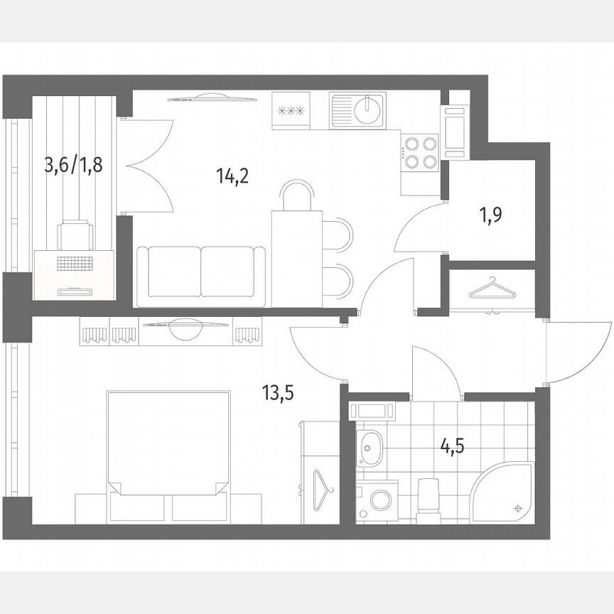 1-к. квартира, 39,6 м², 2/9 эт.