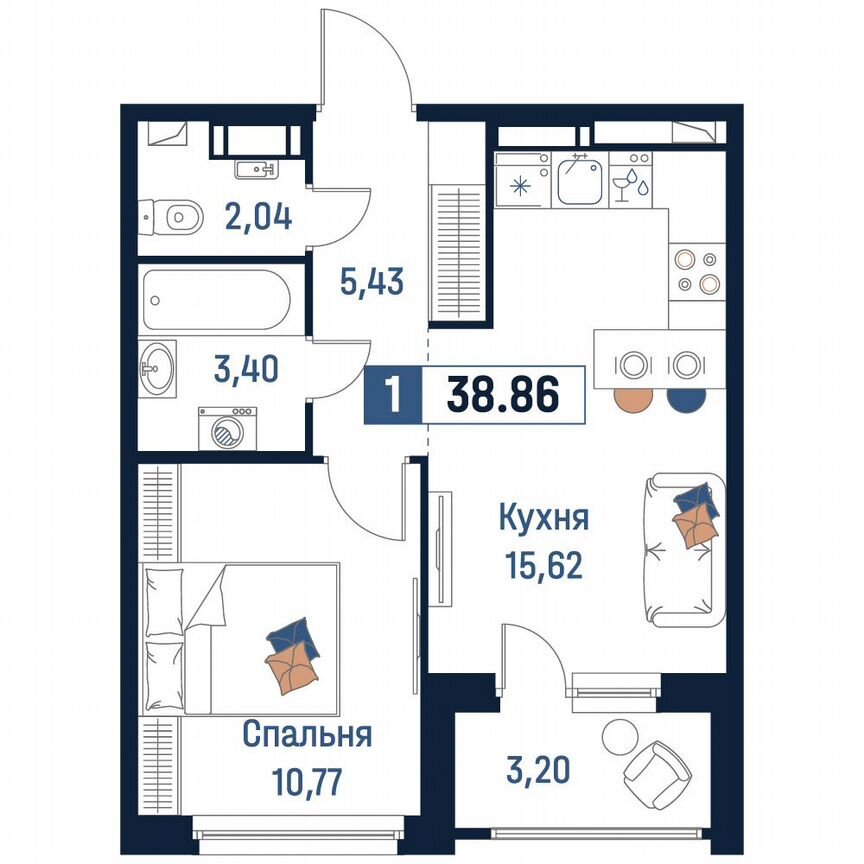 1-к. квартира, 38,9 м², 14/18 эт.