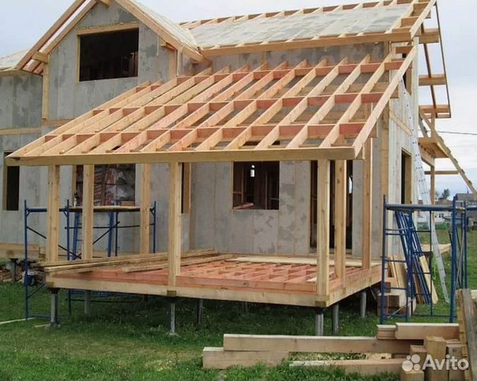 Бригада строителей, дома, кровля, фасад, фундамент