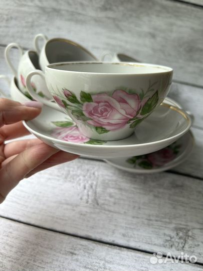 Чайный сервиз дулево розы СССР 1988 год чашки