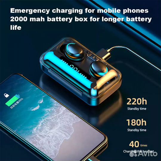 Новые Наушники Беспроводные f9 Power Bank 1500 mah
