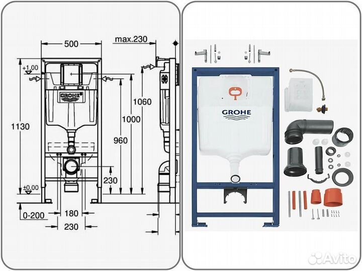 Инсталляция Grohe комплект в цвете оружейная сталь