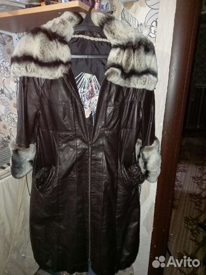 Пальто кожа+шиншилла 48-50