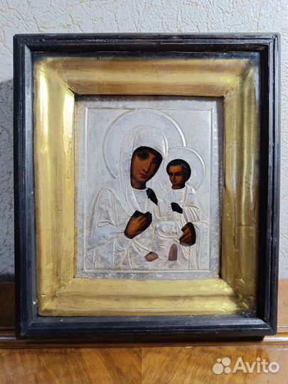 Икона Тихвинская пб в серебряном окладе