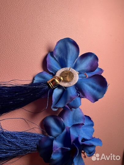 Серьги цветы, цена за 2 пары, розовые и синие
