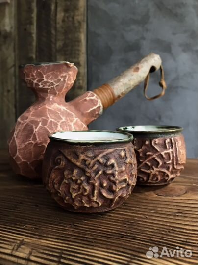 Турка для кофе керамическая с двумя кружками