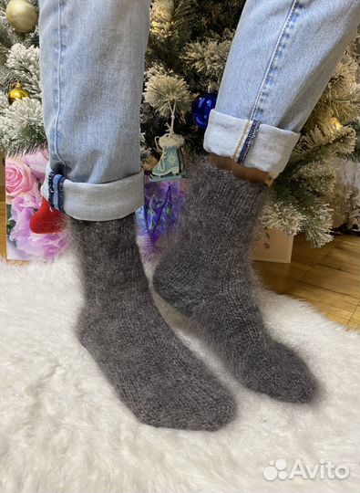 Носки пуховые серые для мужчин износостойкие