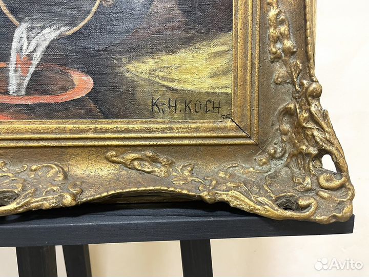 Винтажная картина «Девушка у колодца» холст, масло