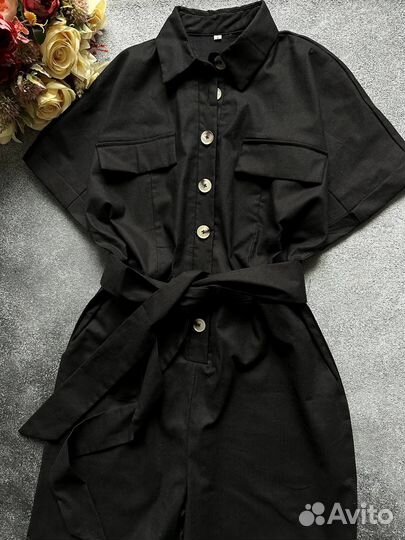 Черный хлопковый комбинезон 42-46