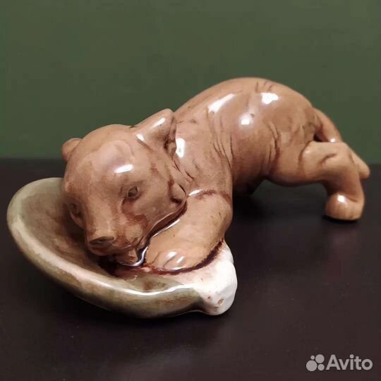 Тигрёнок, обливная керамика, статуэтка СССР