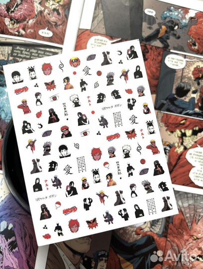 Наклейки для ногтей Наруто Hello Kitty Аниме