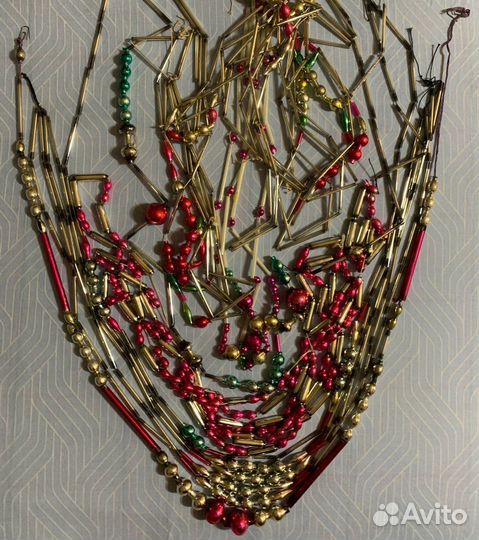 Бусы Мельница Лодка стеклярус елочная игрушка СССР