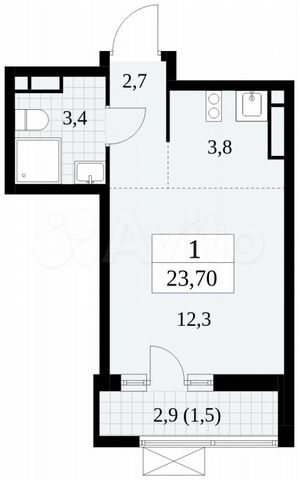 Квартира-студия, 23,7 м², 9/15 эт.