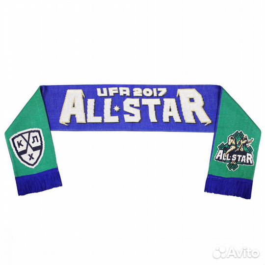 Шарф Матч Всех Звезд Уфа 2017 вязаный сине-зеленый
