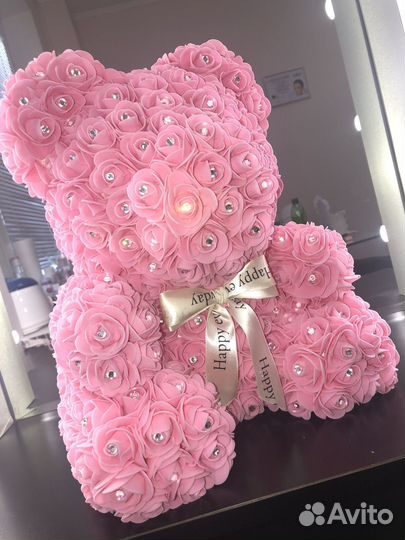 Мишка из роз со стразами