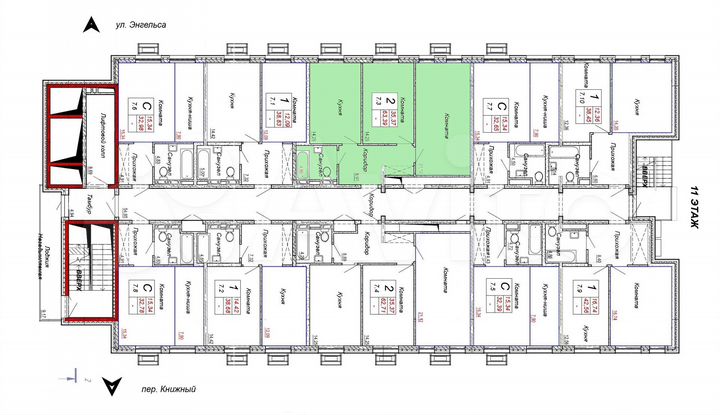 2-к. квартира, 63,4 м², 11/16 эт.