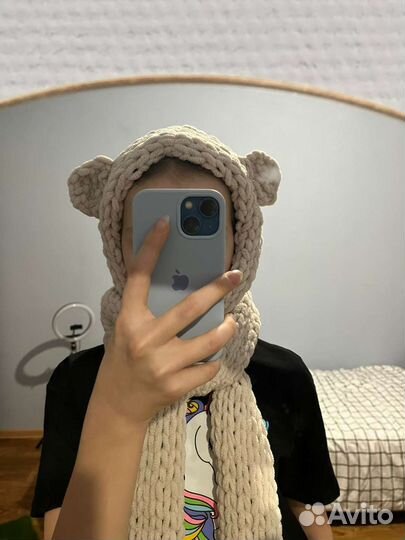 Вязаная шапка повязка с ушками