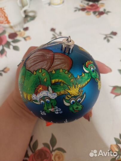 Елочный шар 10см, ручная роспись, пластик