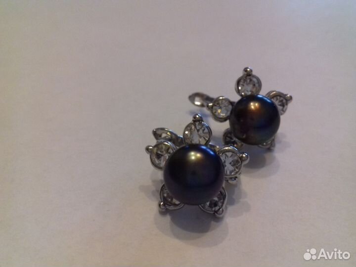 Колье и серьги из черного жемчуга натурального