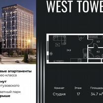 Апартаменты-студия, 34,7 м², 17/21 эт.