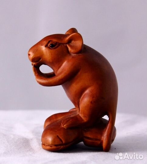 Статуэтка Мышь - Нэцкэ из Дерева Самшит ru* 95