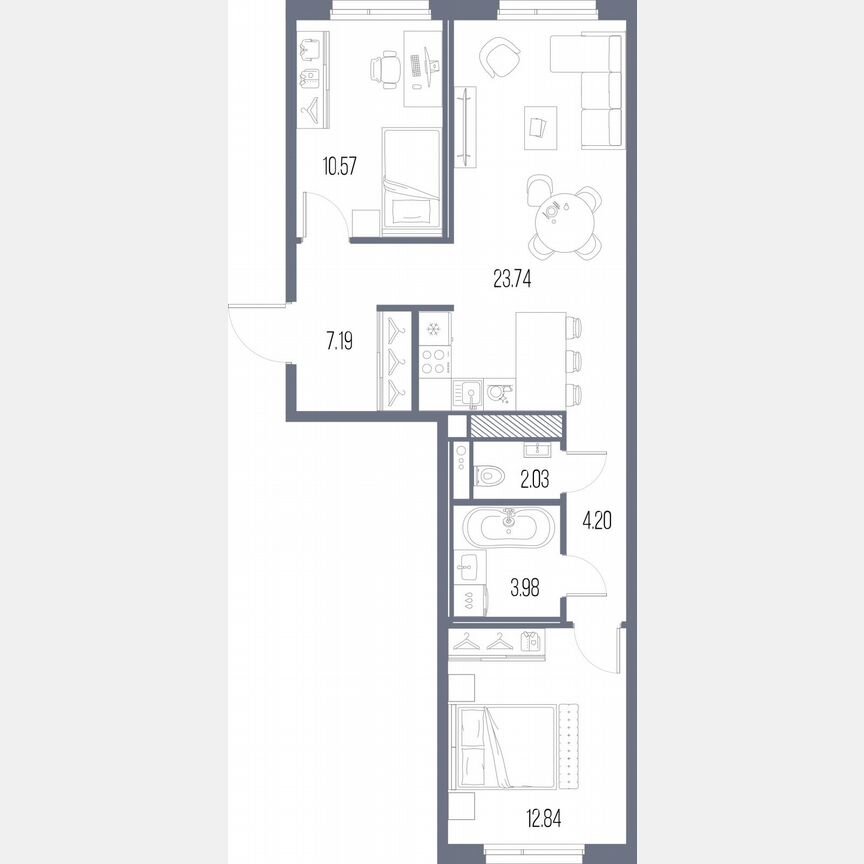 2-к. квартира, 64,6 м², 4/10 эт.