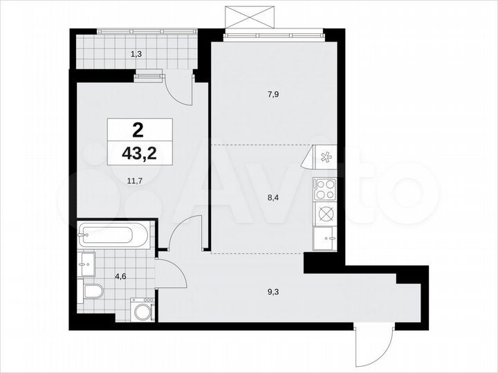 2-к. квартира, 43,2 м², 8/11 эт.