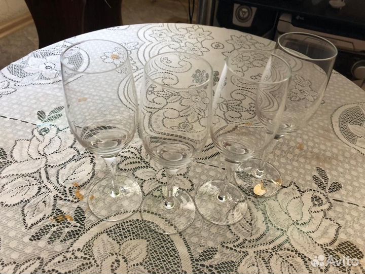 4 белых бокала для шампанского стеклянные