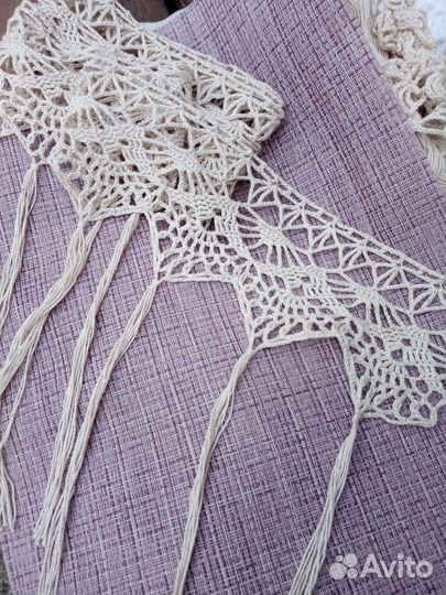 Кайма ажурная льняная вязаная с бахромой