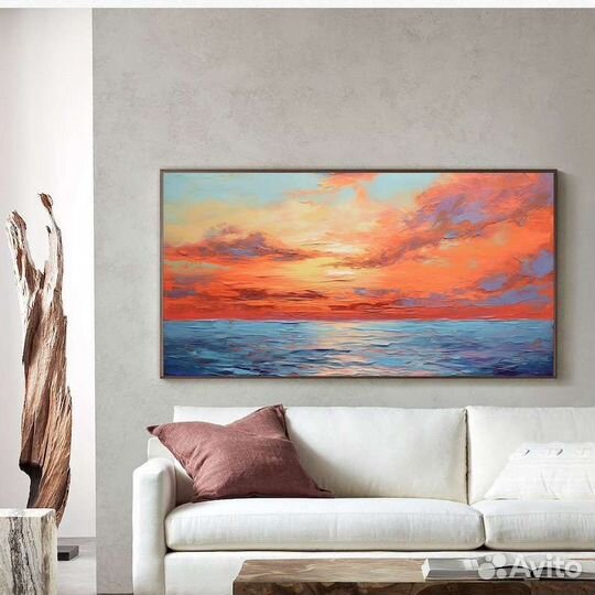 Большая картина маслом море закат