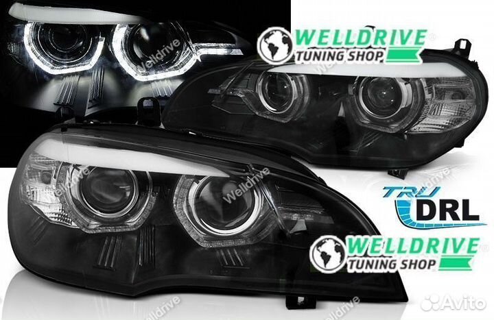Фары Bmw X5 E70 07-10 ксенон AE Led с дхо черные