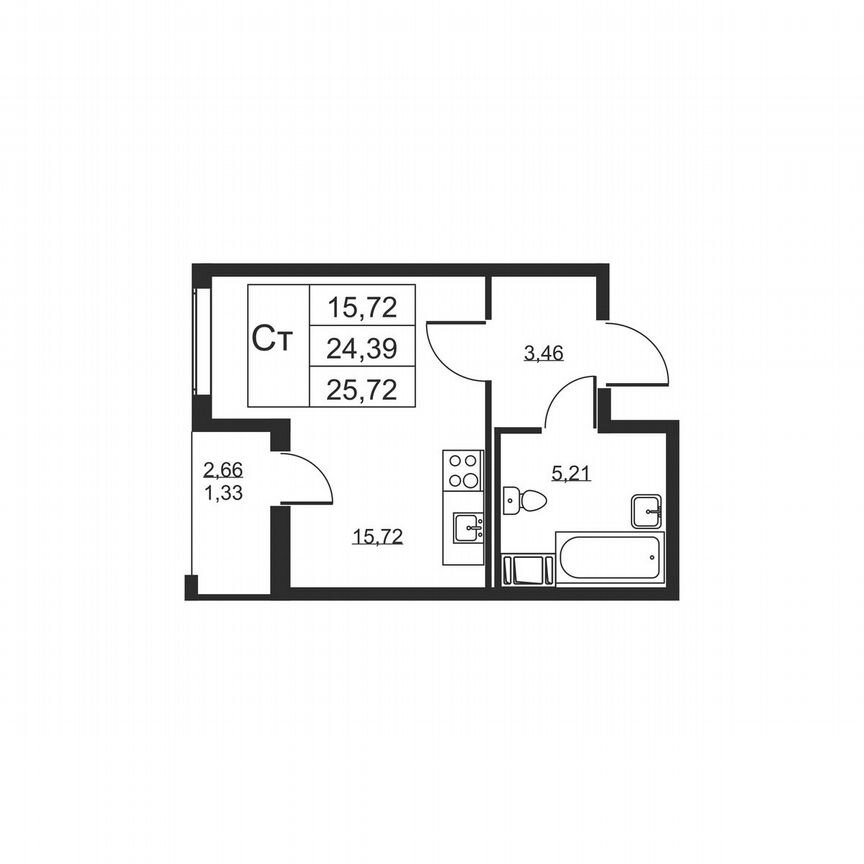 Квартира-студия, 25,7 м², 5/19 эт.