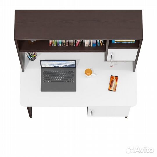 Письменный стол с надстройкой Мебельный Двор 1-09Н венге/белый шагрень, 105х57х162 см